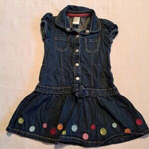 Gymboree girls size 3 3T jean dress with embroidered dots VGUC